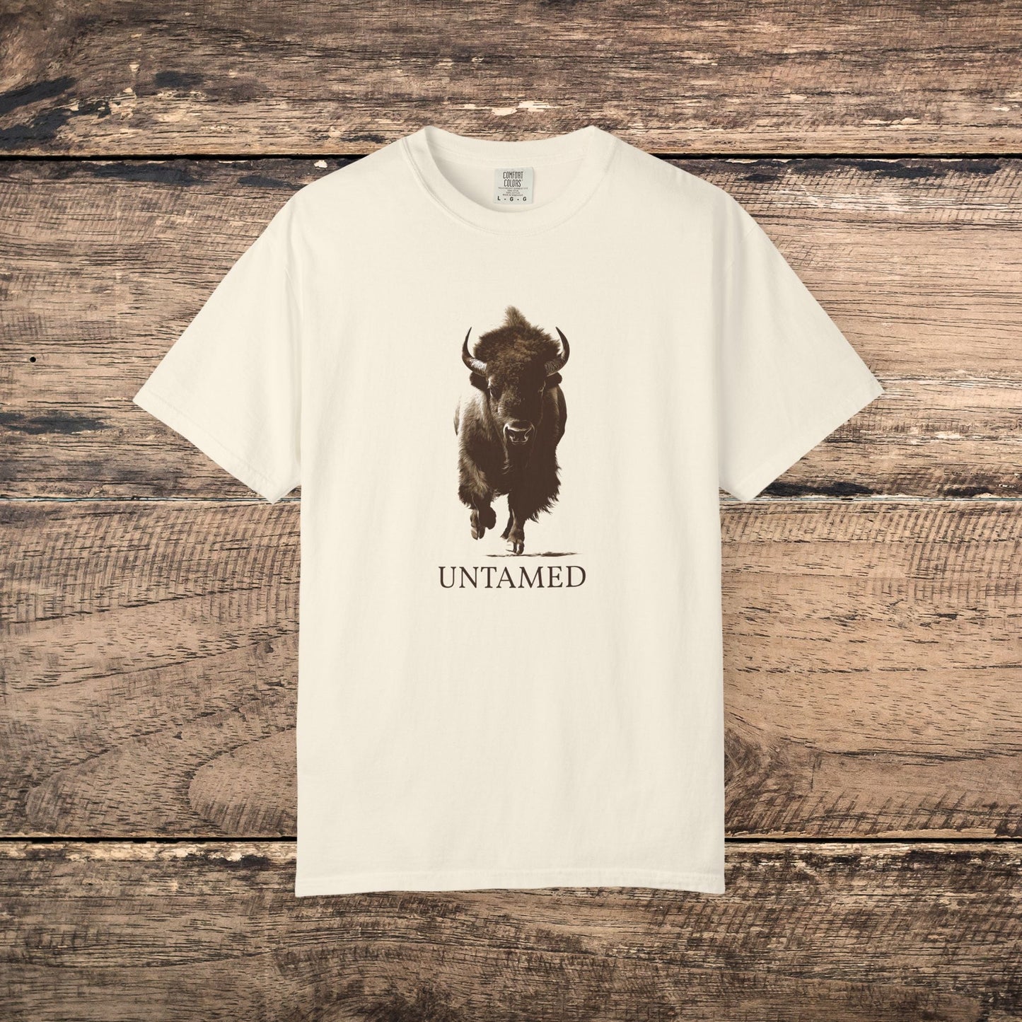 Untamed Buffalo Western Art on Comfort Colors Tee โ Western Ranch Style - FlooredByArt