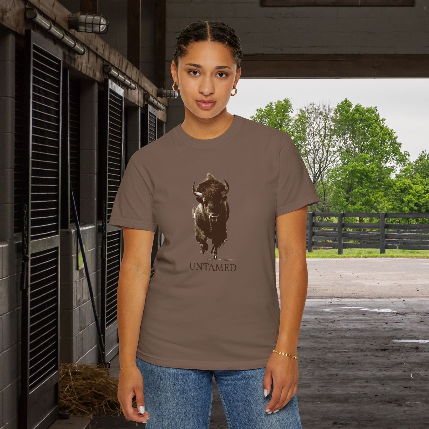 Untamed Buffalo Western Art on Comfort Colors Tee โ Western Ranch Style - FlooredByArt