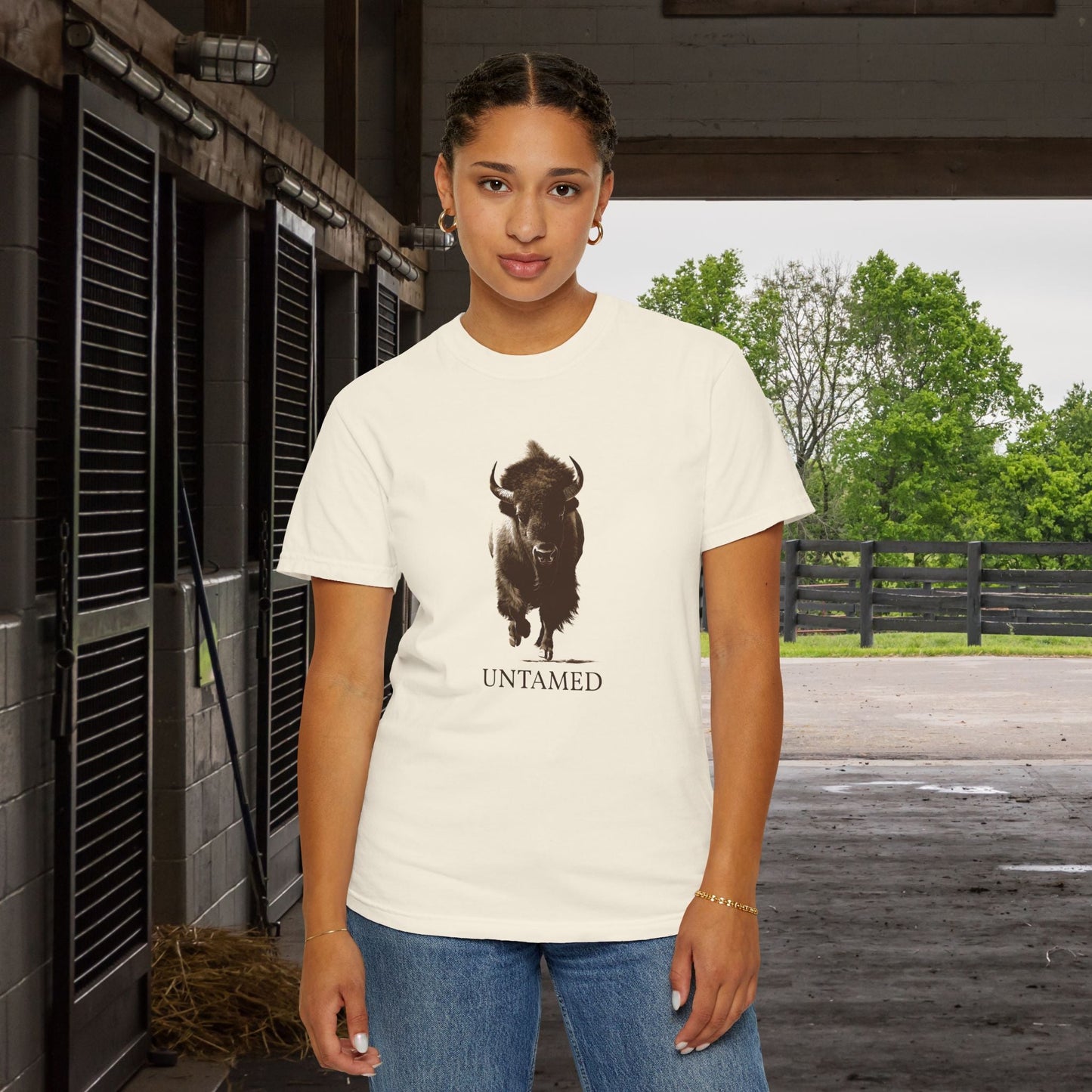 Untamed Buffalo Western Art on Comfort Colors Tee โ Western Ranch Style - FlooredByArt