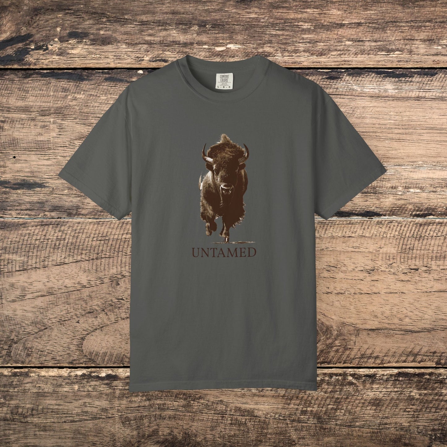 Untamed Buffalo Western Art on Comfort Colors Tee โ Western Ranch Style - FlooredByArt