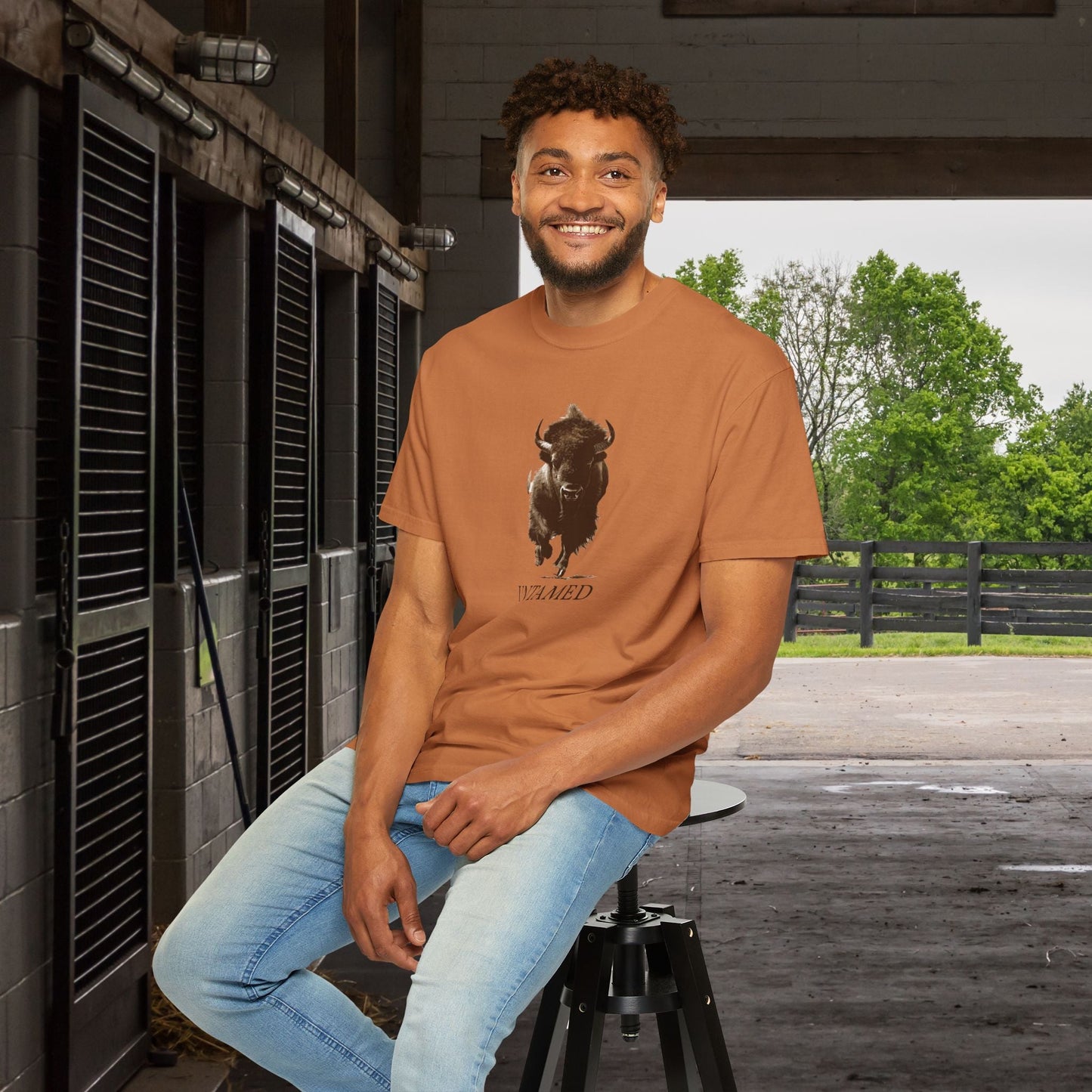 Untamed Buffalo Western Art on Comfort Colors Tee โ Western Ranch Style - FlooredByArt