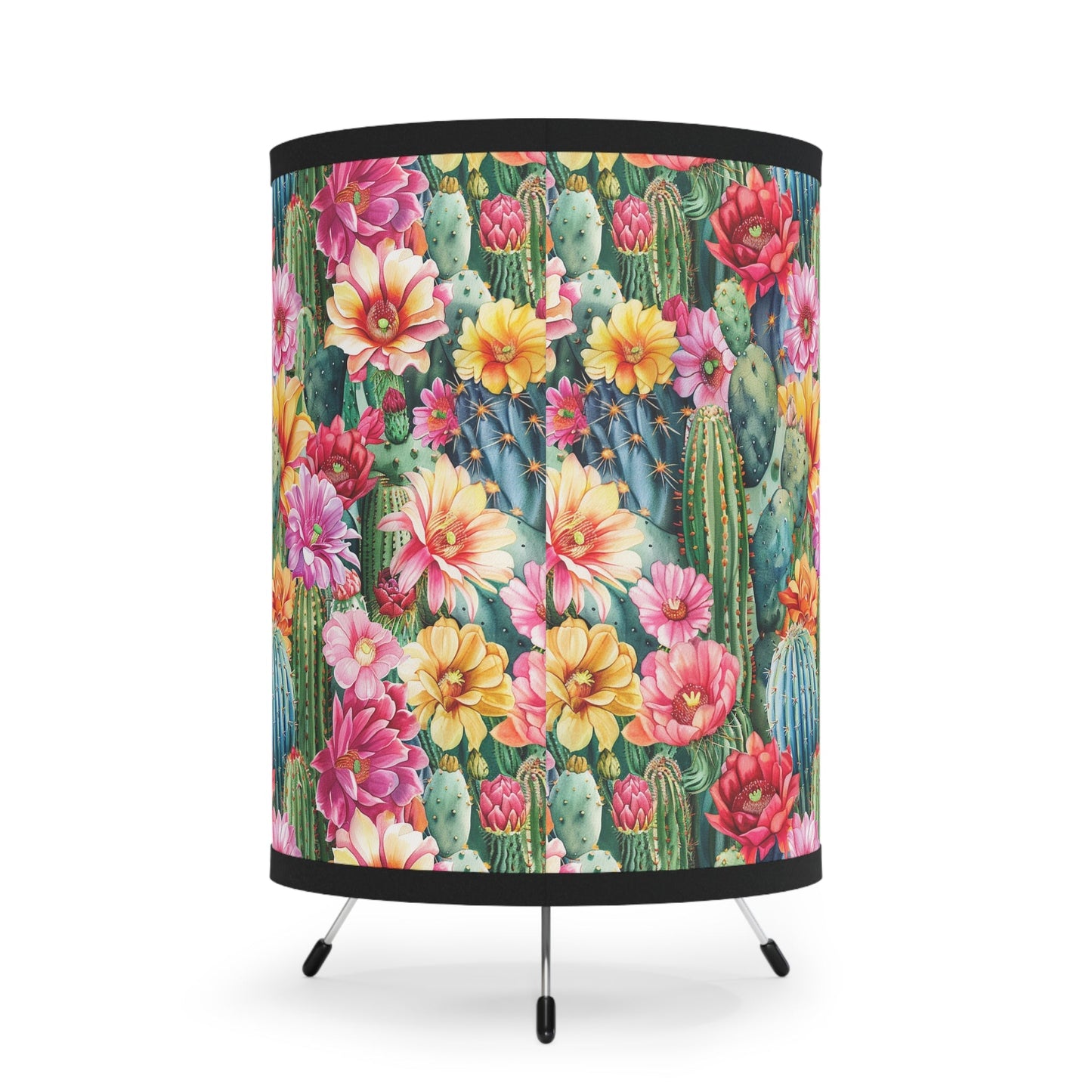 Vibrant Cactus Floral Tripod Lamp, Desk Light, Unique Lamp Shade on Lamp - FlooredByArt