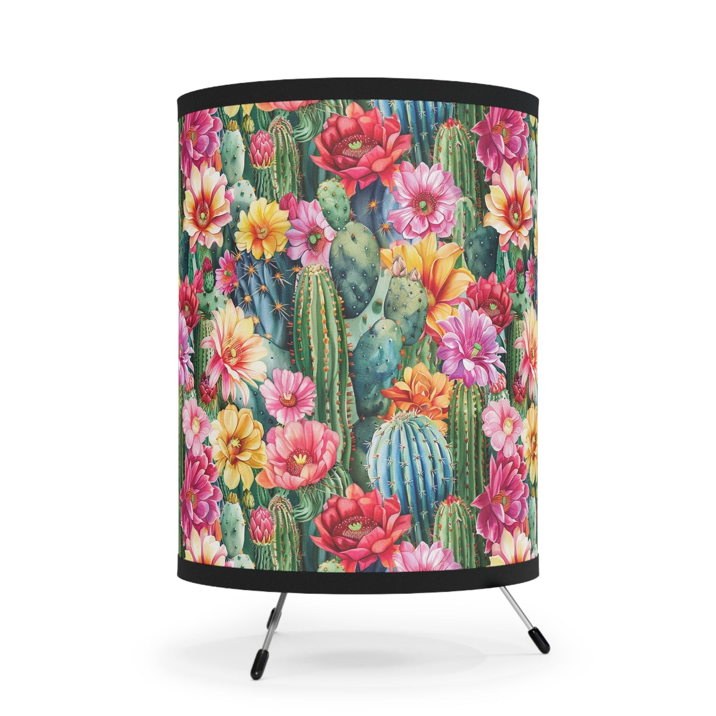 Vibrant Cactus Floral Tripod Lamp, Desk Light, Unique Lamp Shade on Lamp - FlooredByArt