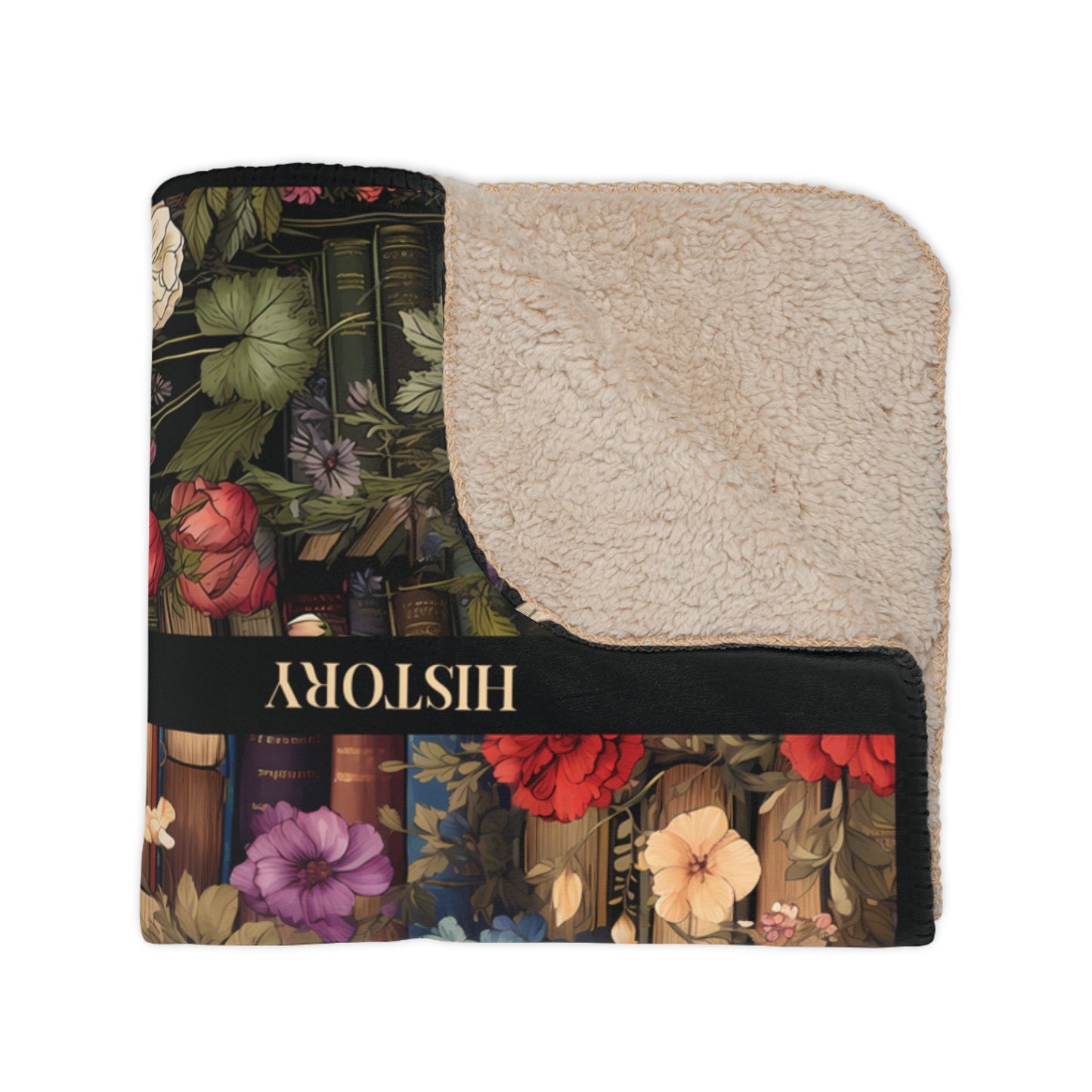 Vintage Library Blanket, Books & Flowers Throw Blanket, Unique Art Mosaic, Jewel Tones - FlooredByArt