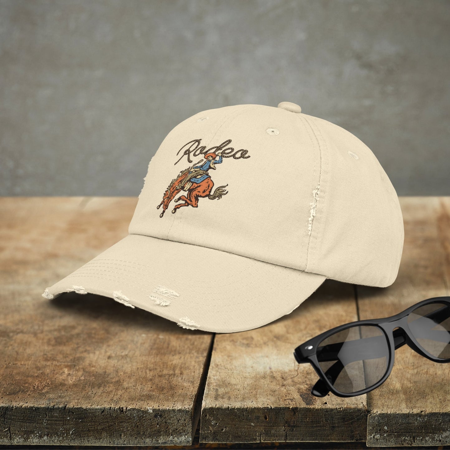 Vintage Western Cowboy Rodeo Baseball Cap, Retro Style 60's Poster Graphic Western - FlooredByArt
