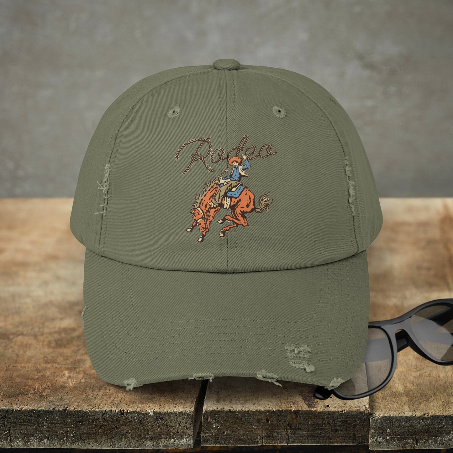 Vintage Western Cowboy Rodeo Baseball Cap, Retro Style 60's Poster Graphic Western - FlooredByArt