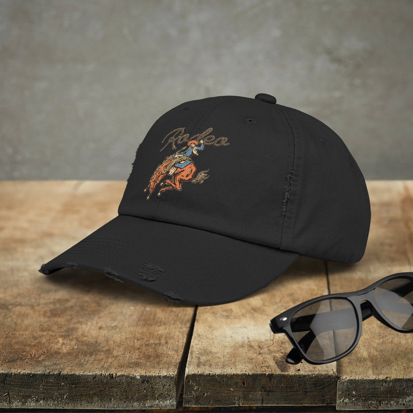 Vintage Western Cowboy Rodeo Baseball Cap, Retro Style 60's Poster Graphic Western - FlooredByArt