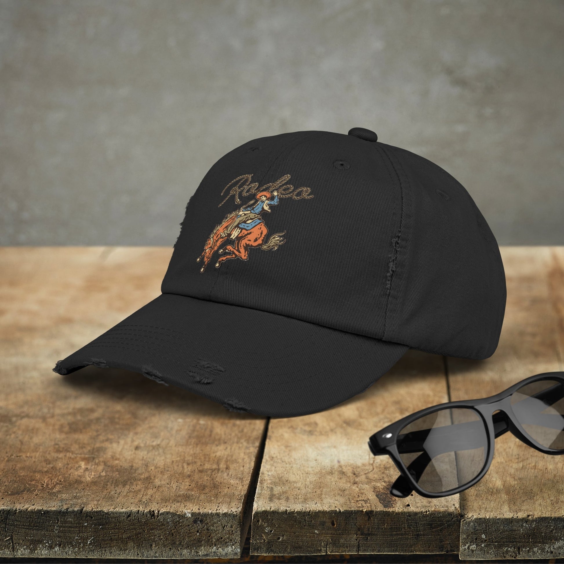 Vintage Western Cowboy Rodeo Baseball Cap, Retro Style 60's Poster Graphic Western - FlooredByArt