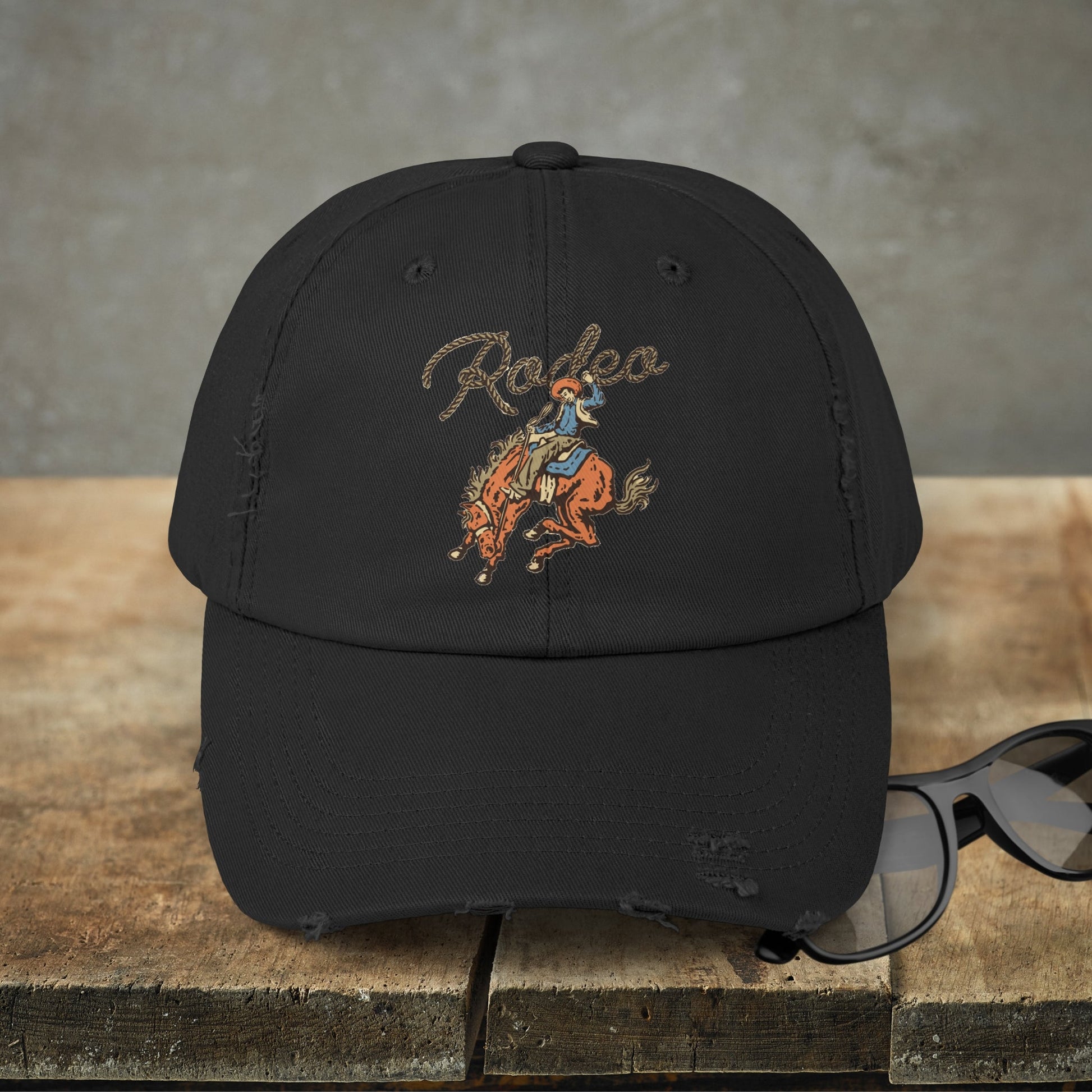 Vintage Western Cowboy Rodeo Baseball Cap, Retro Style 60's Poster Graphic Western - FlooredByArt