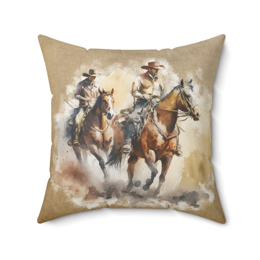 Western Cowboy Decorative Pillow,Watercolor Art Home Decor, Multiple Sizes - FlooredByArt