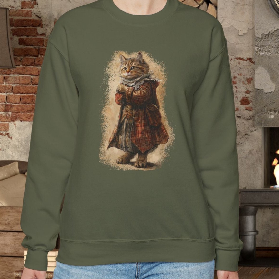 Whimsical Cat Sweatshirt, Tabby Cat Shirt, Dapper Dressed Country Cat Lover Gift - FlooredByArt
