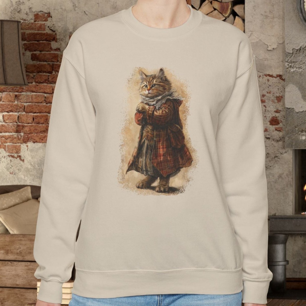 Whimsical Cat Sweatshirt, Tabby Cat Shirt, Dapper Dressed Country Cat Lover Gift - FlooredByArt
