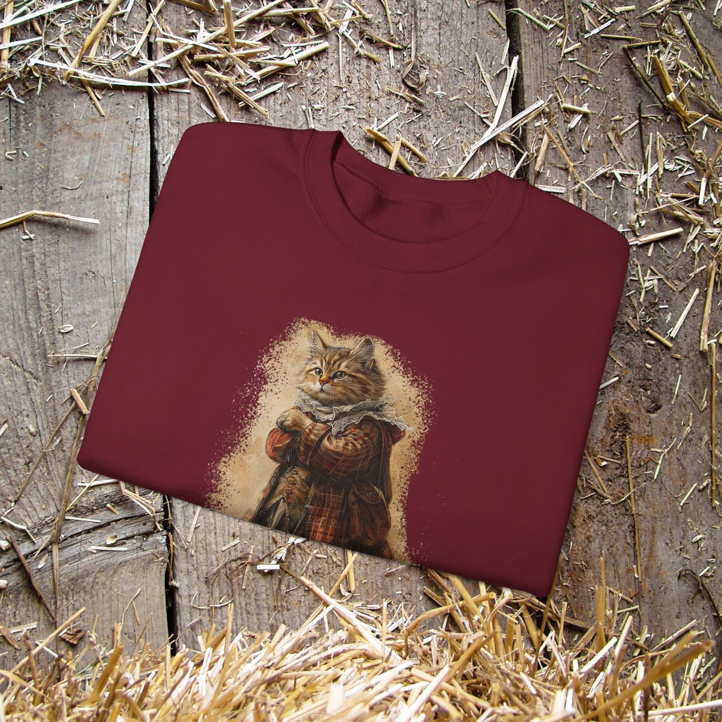 Whimsical Cat Sweatshirt, Tabby Cat Shirt, Dapper Dressed Country Cat Lover Gift - FlooredByArt
