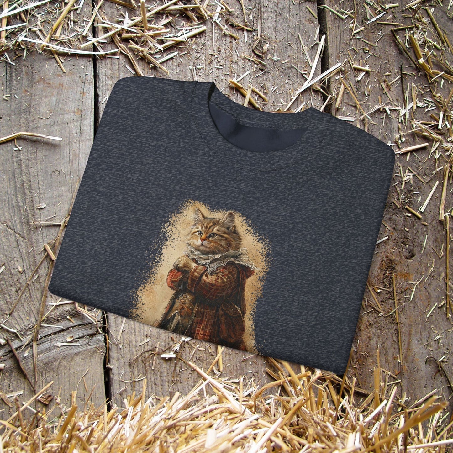 Whimsical Cat Sweatshirt, Tabby Cat Shirt, Dapper Dressed Country Cat Lover Gift - FlooredByArt
