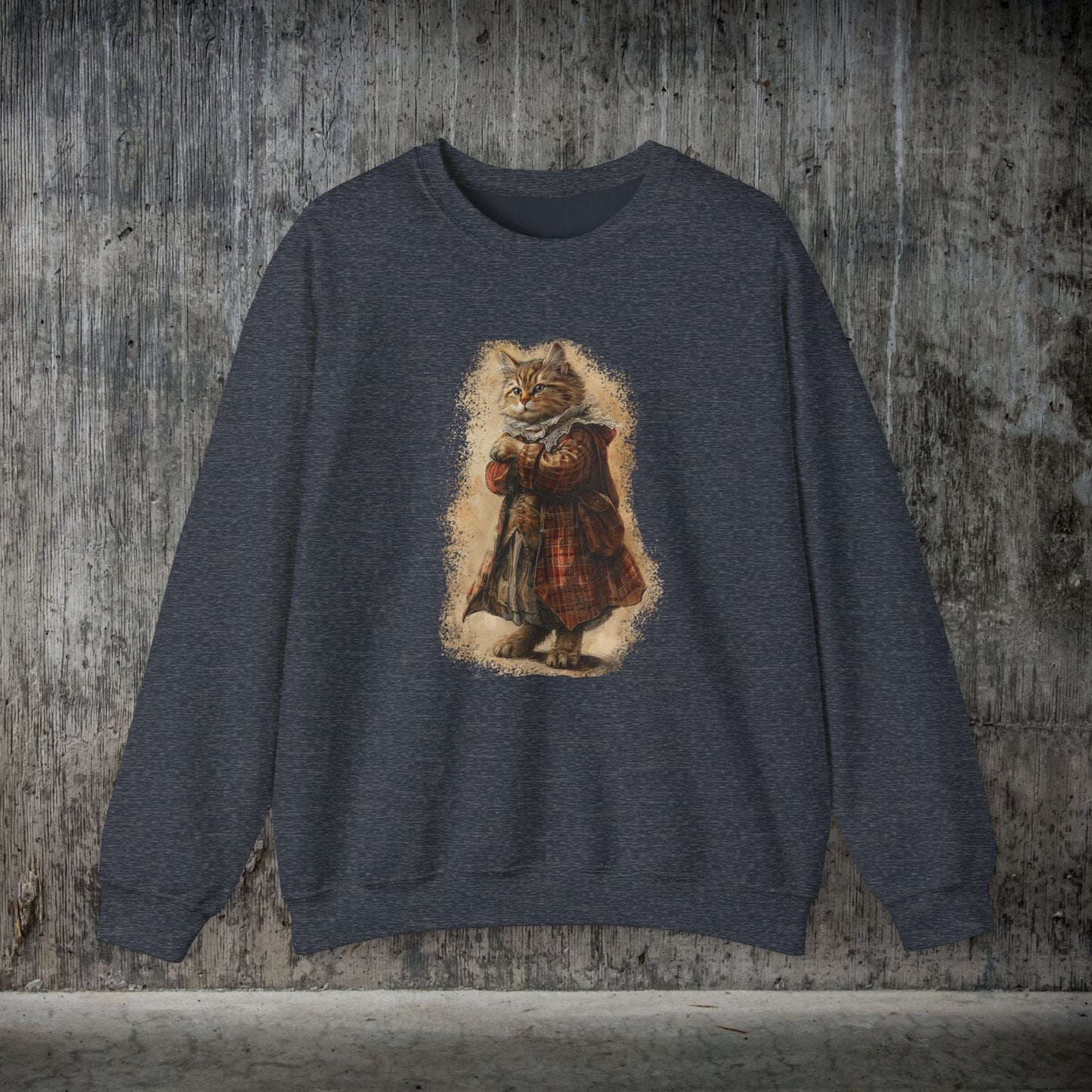Whimsical Cat Sweatshirt, Tabby Cat Shirt, Dapper Dressed Country Cat Lover Gift - FlooredByArt