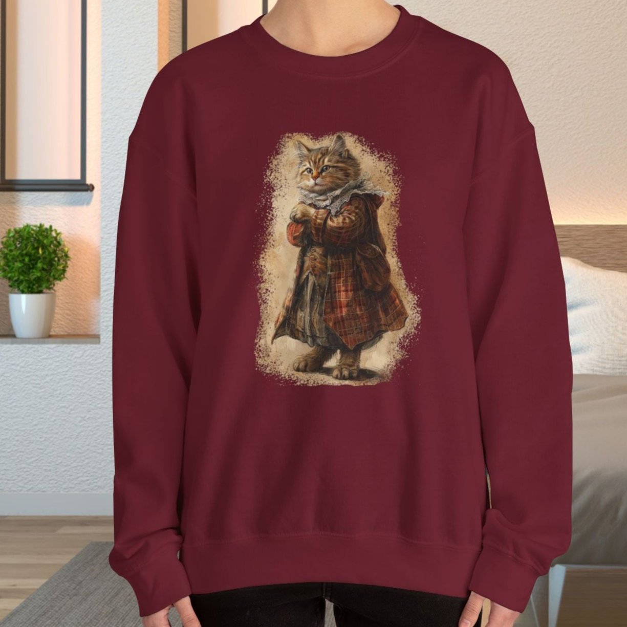 Whimsical Cat Sweatshirt, Tabby Cat Shirt, Dapper Dressed Country Cat Lover Gift - FlooredByArt