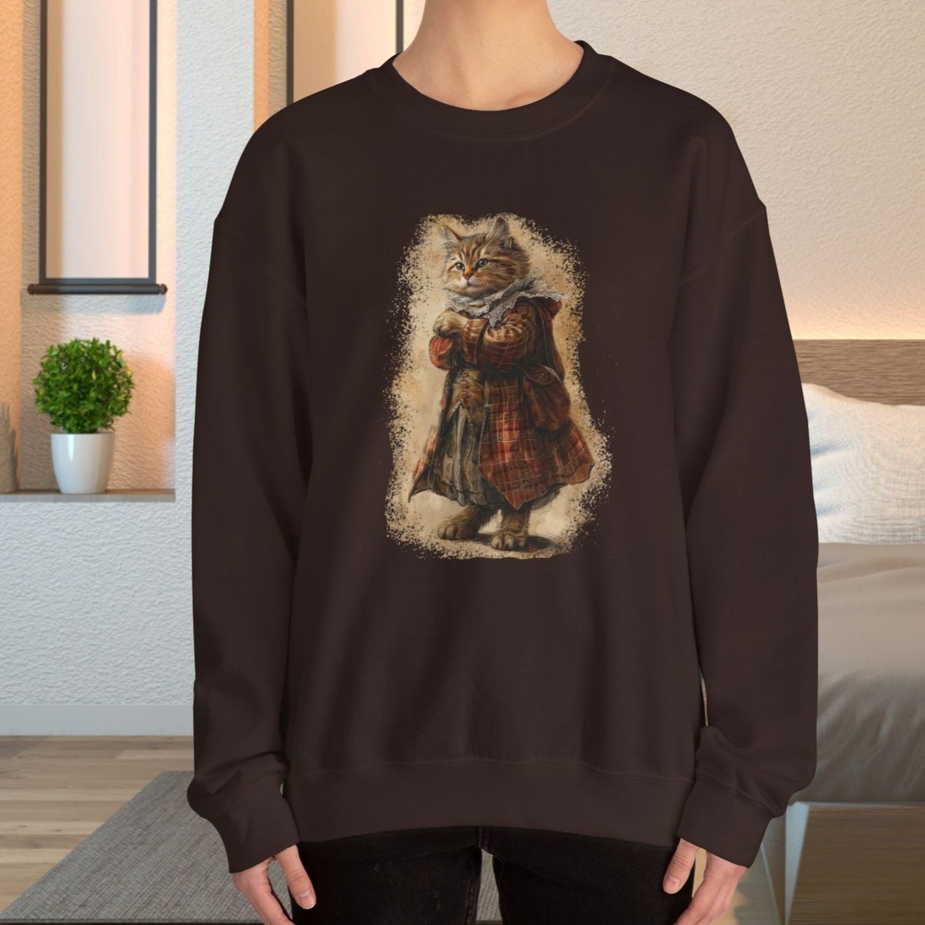 Whimsical Cat Sweatshirt, Tabby Cat Shirt, Dapper Dressed Country Cat Lover Gift - FlooredByArt