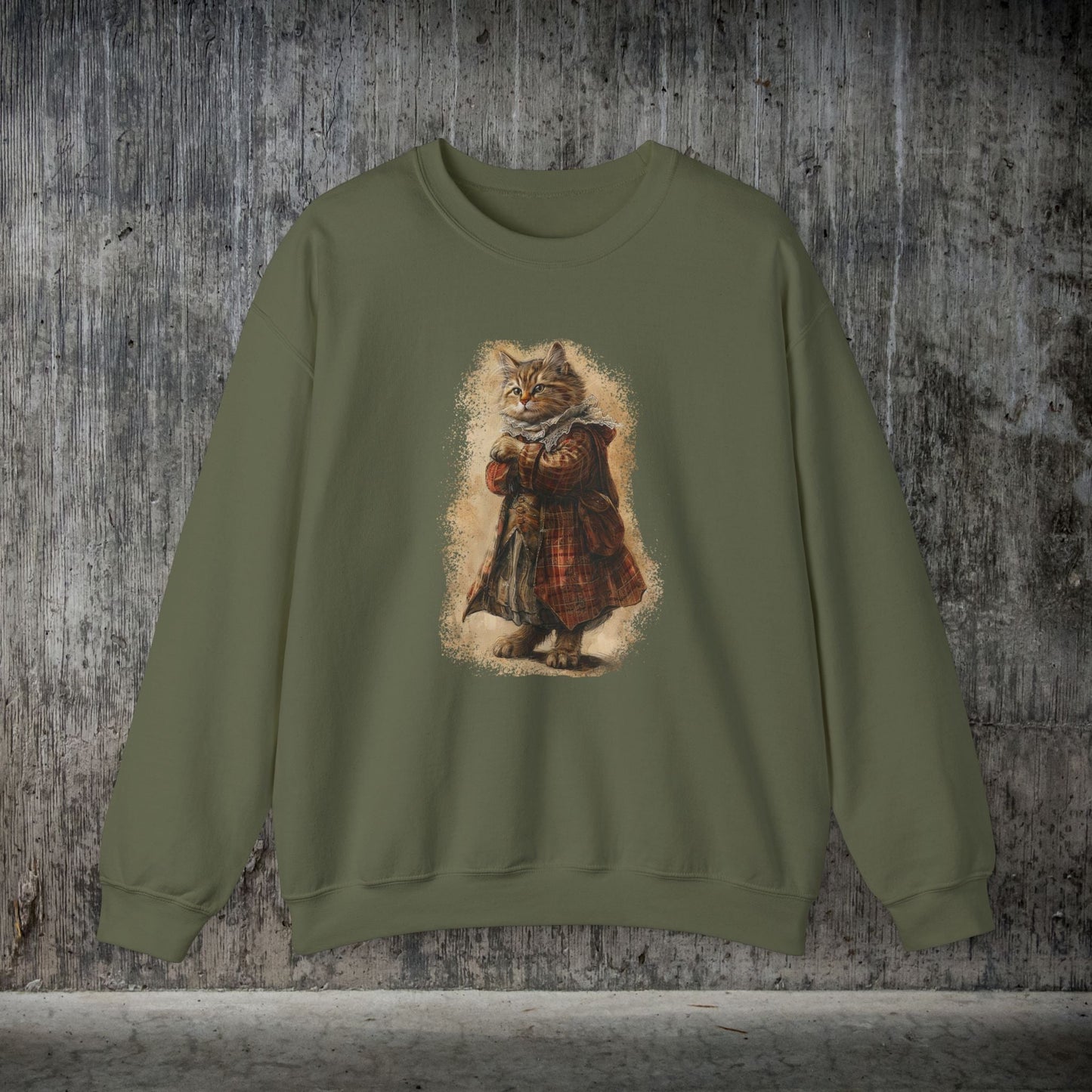 Whimsical Cat Sweatshirt, Tabby Cat Shirt, Dapper Dressed Country Cat Lover Gift - FlooredByArt