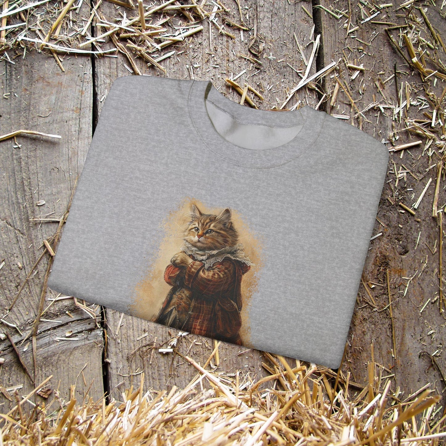 Whimsical Cat Sweatshirt, Tabby Cat Shirt, Dapper Dressed Country Cat Lover Gift - FlooredByArt