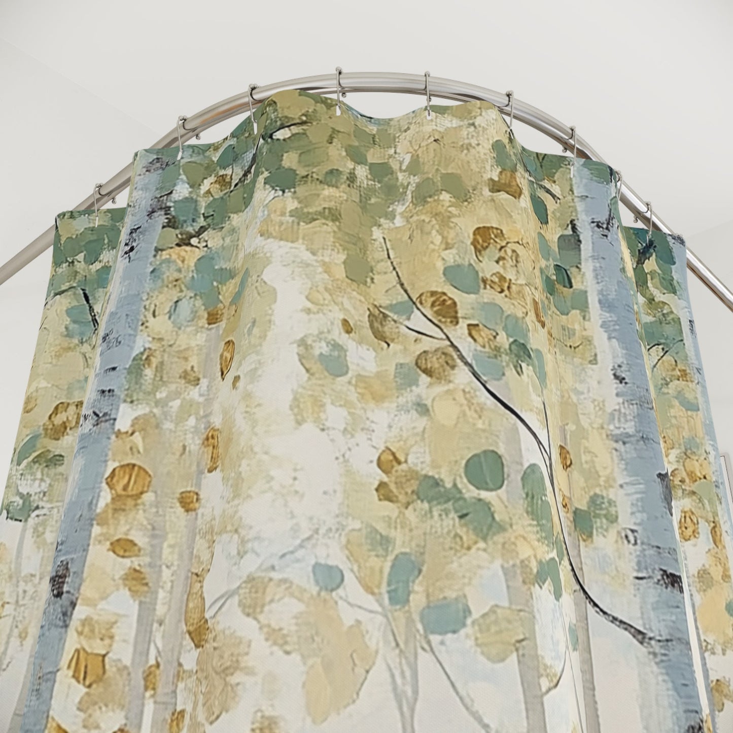 White Aspen Watercolor Shower Curtain, Springtime Forest, Unique Bathroom Decor - FlooredByArt