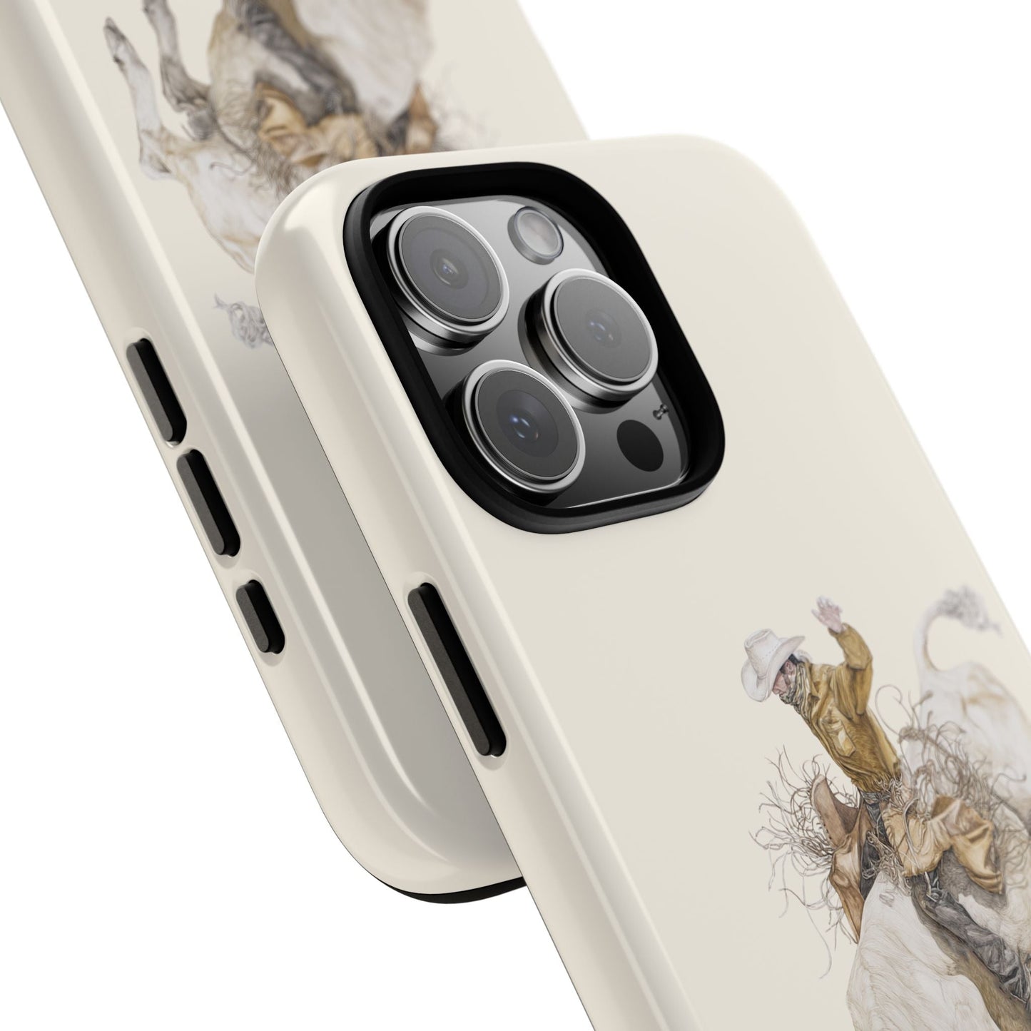 White Bucking Bull Rider Rodeo iPhone Case, 2 Layer Tough Phone Cover, Bull Riding Sport Fan - FlooredByArt