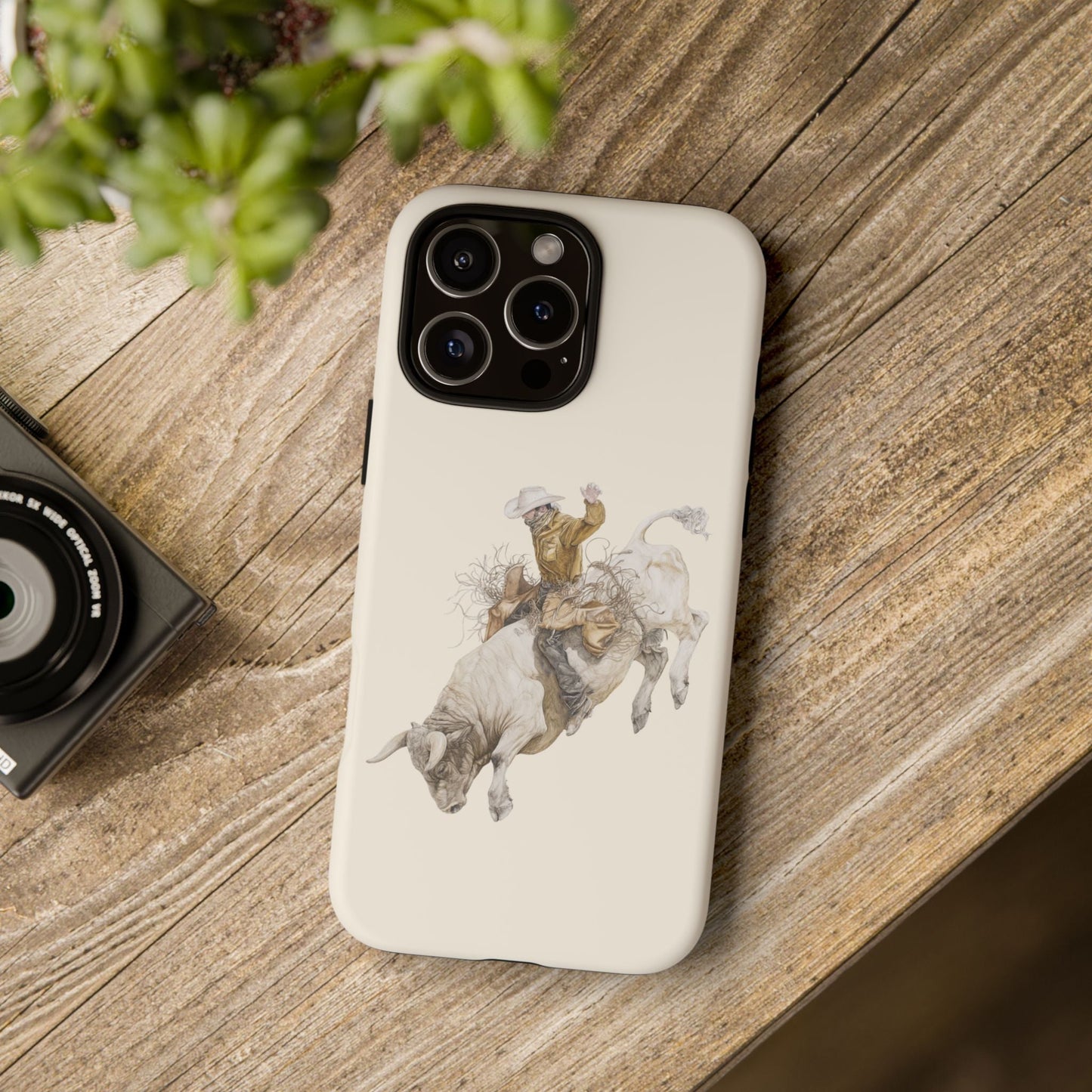 White Bucking Bull Rider Rodeo iPhone Case, 2 Layer Tough Phone Cover, Bull Riding Sport Fan - FlooredByArt