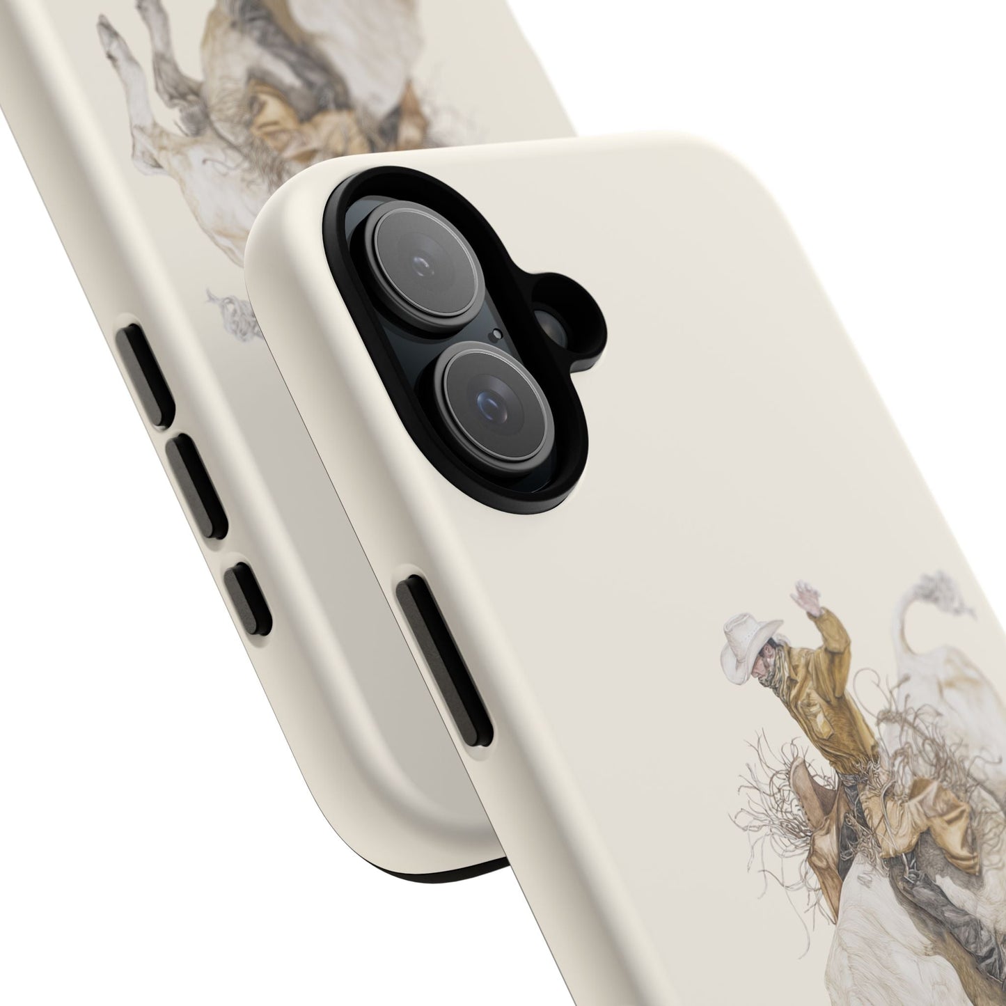 White Bucking Bull Rider Rodeo iPhone Case, 2 Layer Tough Phone Cover, Bull Riding Sport Fan - FlooredByArt