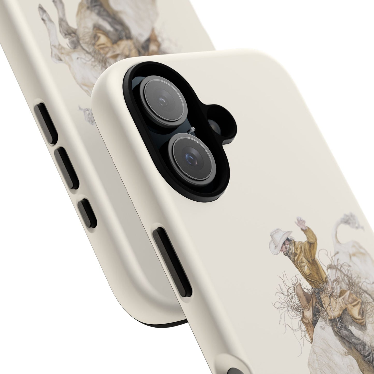 White Bucking Bull Rider Rodeo iPhone Case, 2 Layer Tough Phone Cover, Bull Riding Sport Fan - FlooredByArt