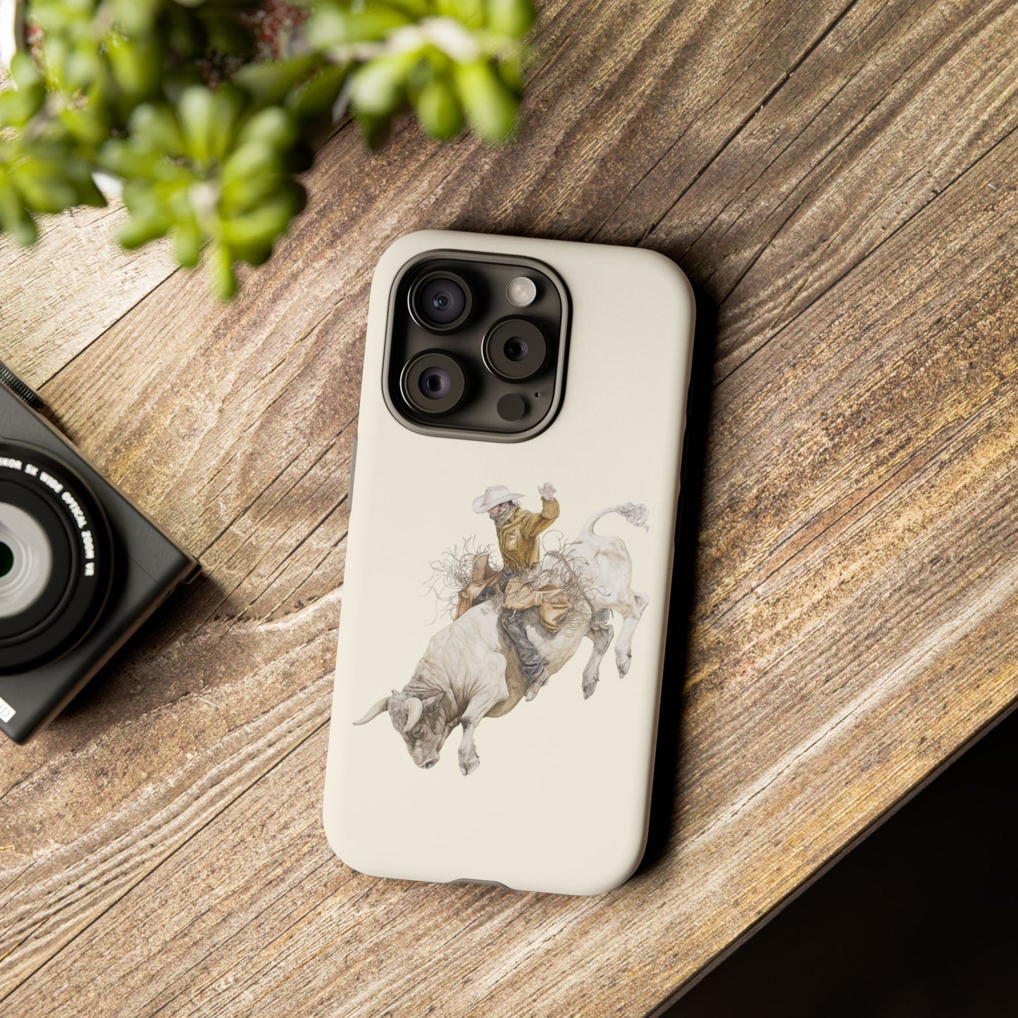 White Bucking Bull Rider Rodeo iPhone Case, 2 Layer Tough Phone Cover, Bull Riding Sport Fan - FlooredByArt