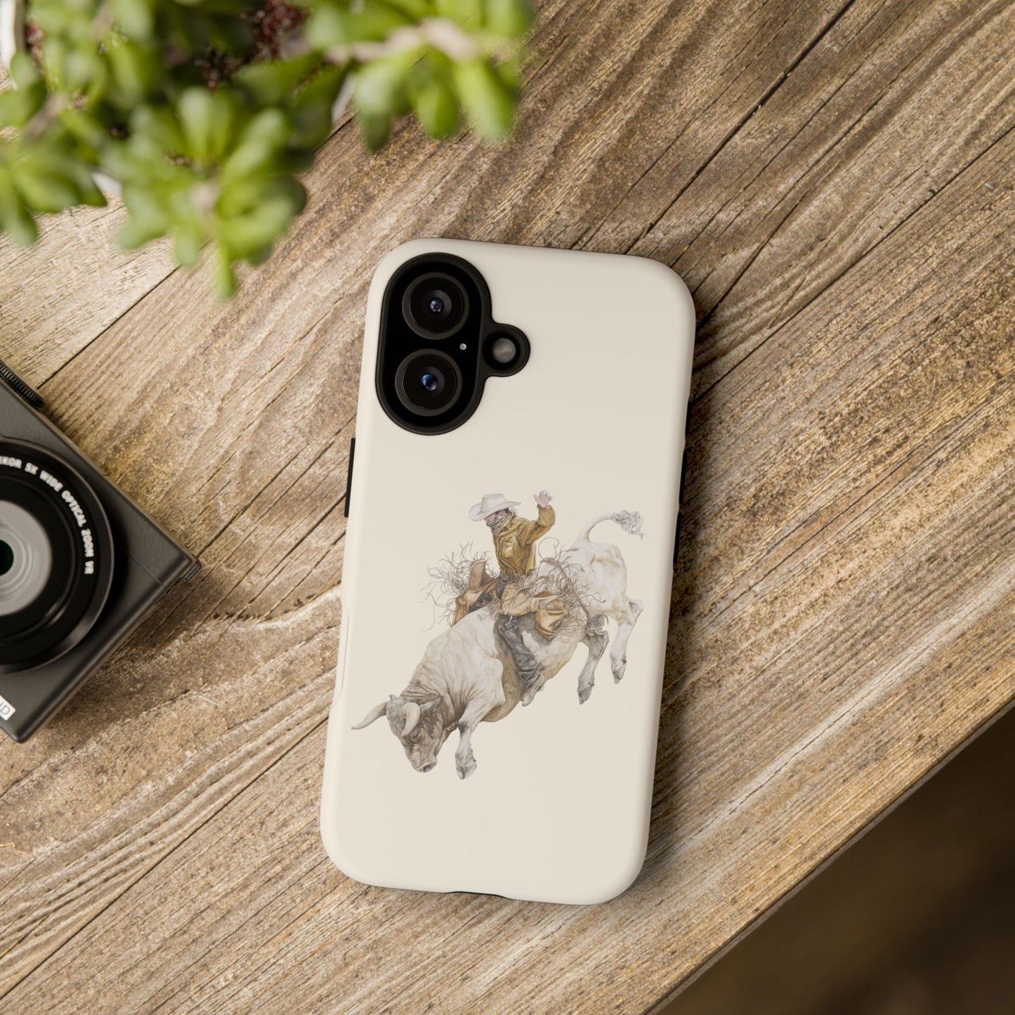White Bucking Bull Rider Rodeo iPhone Case, 2 Layer Tough Phone Cover, Bull Riding Sport Fan - FlooredByArt