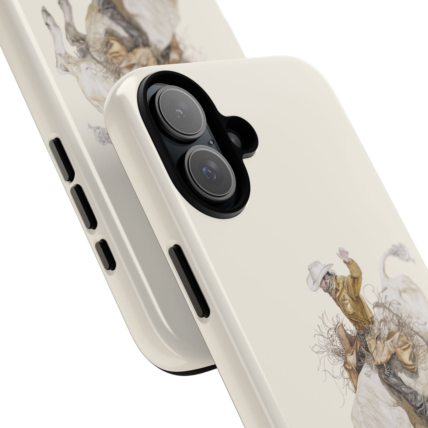 White Bucking Bull Rider Rodeo iPhone Case, 2 Layer Tough Phone Cover, Bull Riding Sport Fan - FlooredByArt