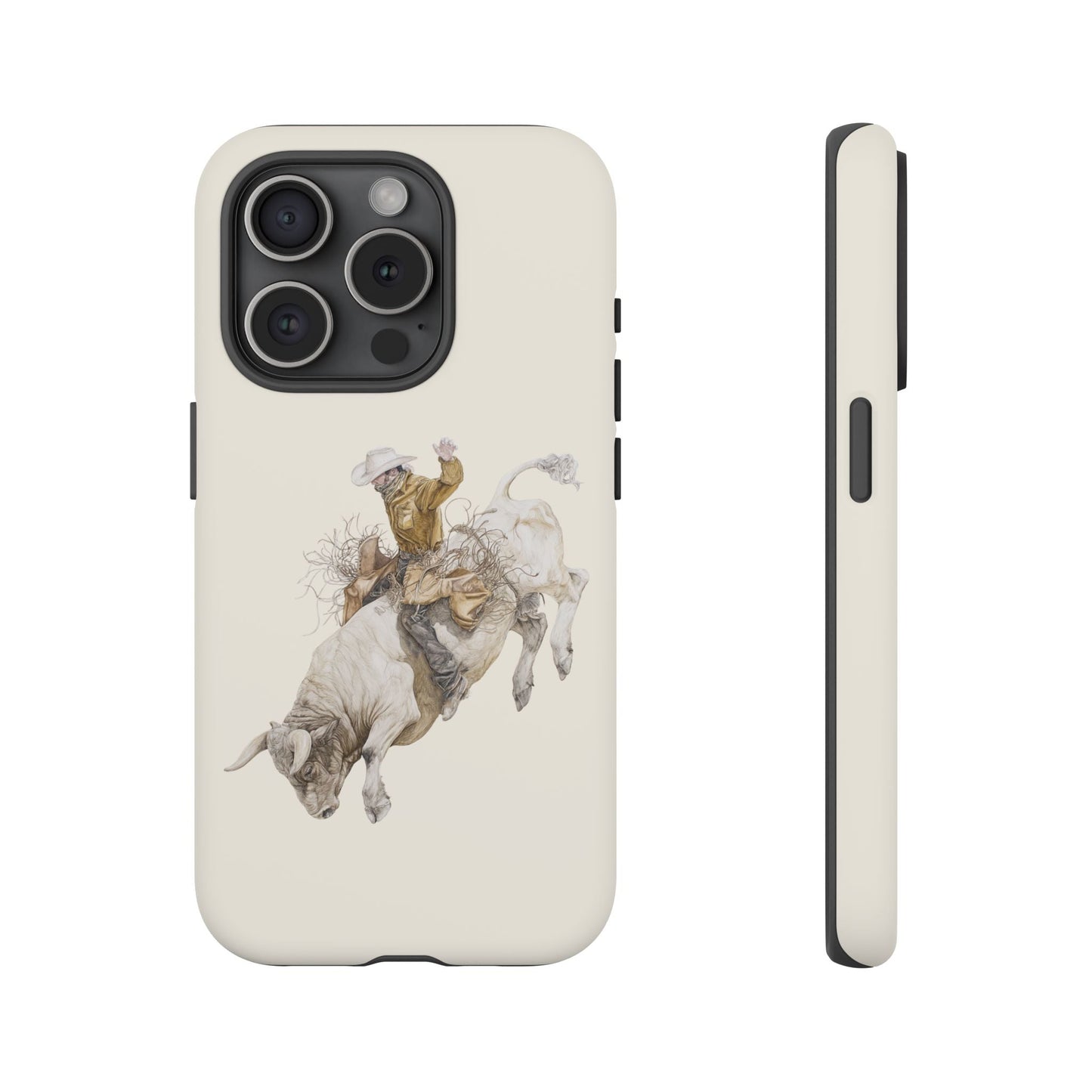 White Bucking Bull Rider Rodeo iPhone Case, 2 Layer Tough Phone Cover, Bull Riding Sport Fan - FlooredByArt