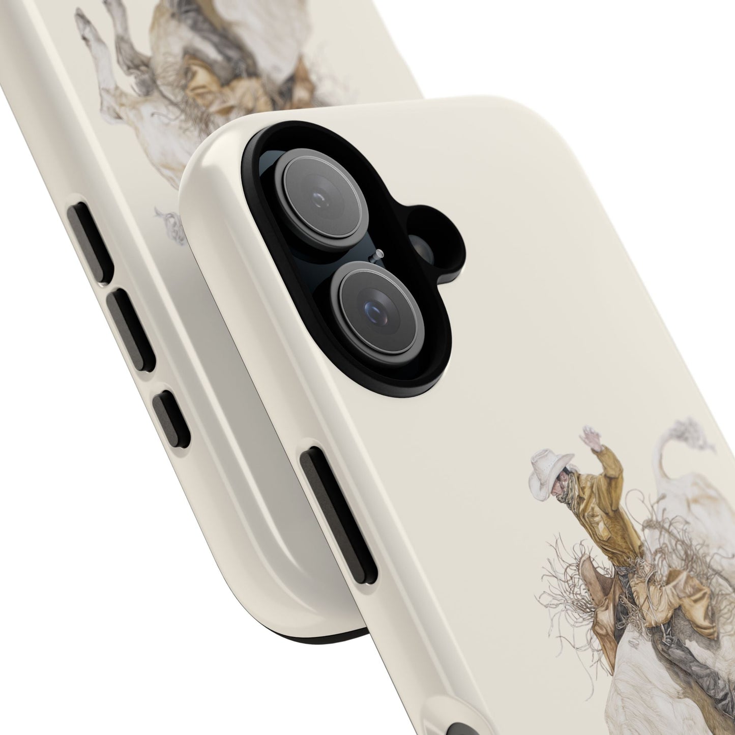 White Bucking Bull Rider Rodeo iPhone Case, 2 Layer Tough Phone Cover, Bull Riding Sport Fan - FlooredByArt