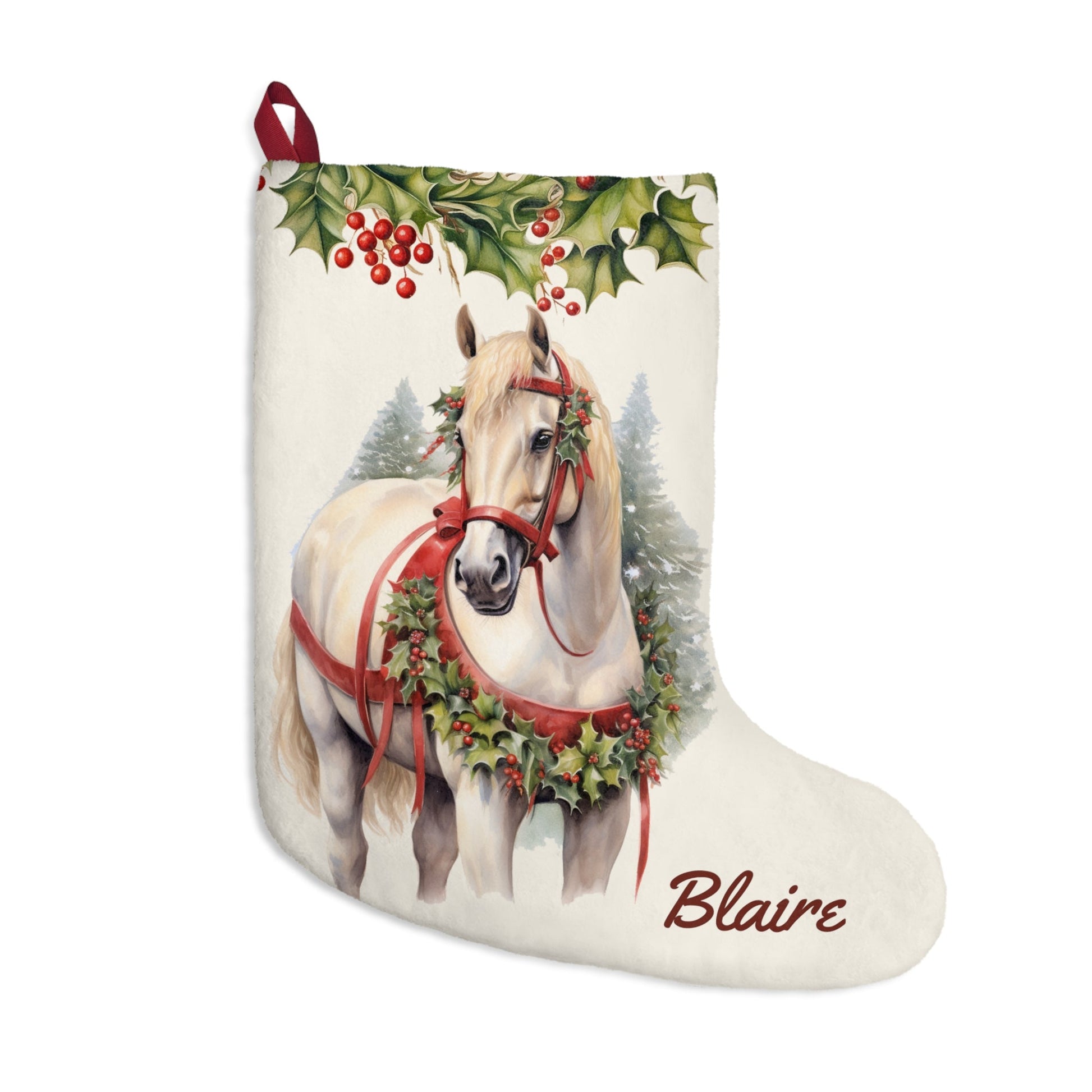White Christmas Draft Horse Holiday Stocking, Large Stocking Personalized - FlooredByArt
