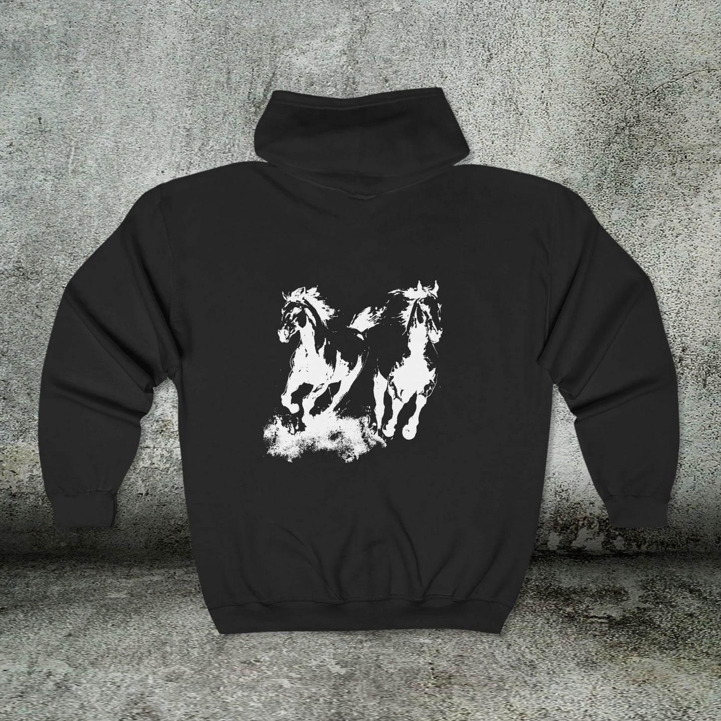 Wild Horses Full - Zip Hoodie, Horse Art Jacket, Running Horse Sweatshirt, Western Horse Love - FlooredByArt