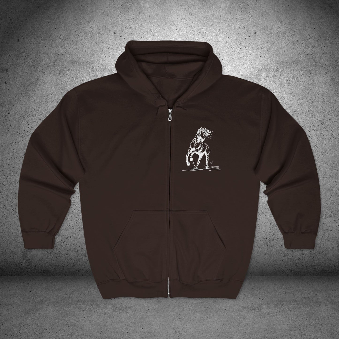 Wild Horses Full - Zip Hoodie, Horse Art Jacket, Running Horse Sweatshirt, Western Horse Love - FlooredByArt