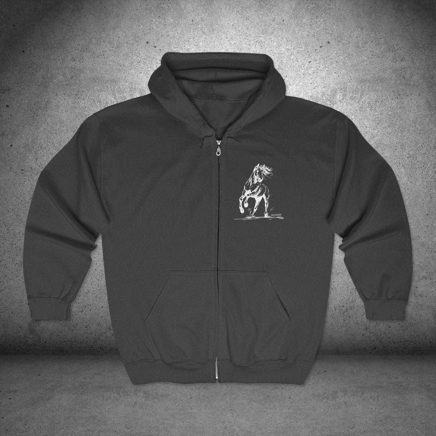 Wild Horses Full - Zip Hoodie, Horse Art Jacket, Running Horse Sweatshirt, Western Horse Love - FlooredByArt
