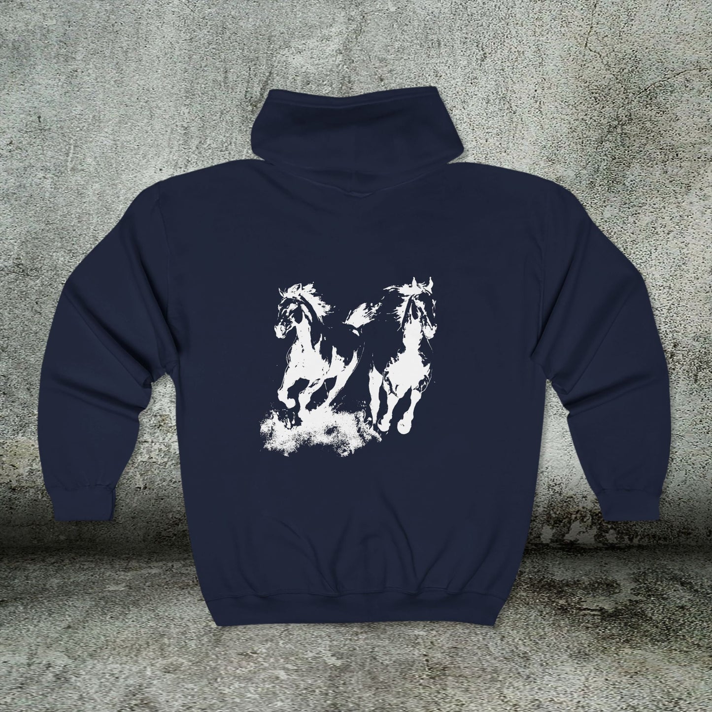 Wild Horses Full - Zip Hoodie, Horse Art Jacket, Running Horse Sweatshirt, Western Horse Love - FlooredByArt