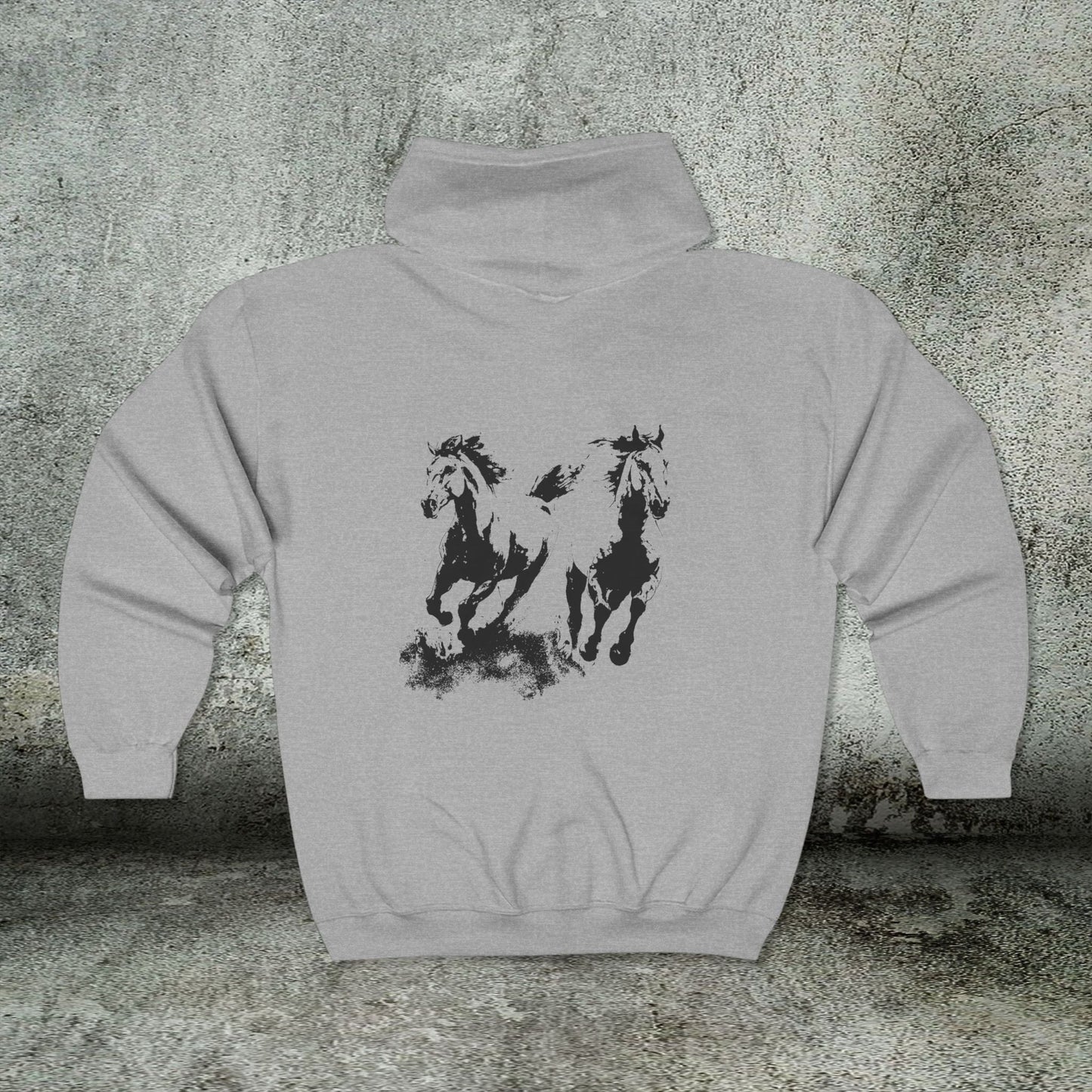 Wild Horses Full - Zip Hoodie, Horse Art Jacket, Running Horse Sweatshirt, Western Horse Love - FlooredByArt
