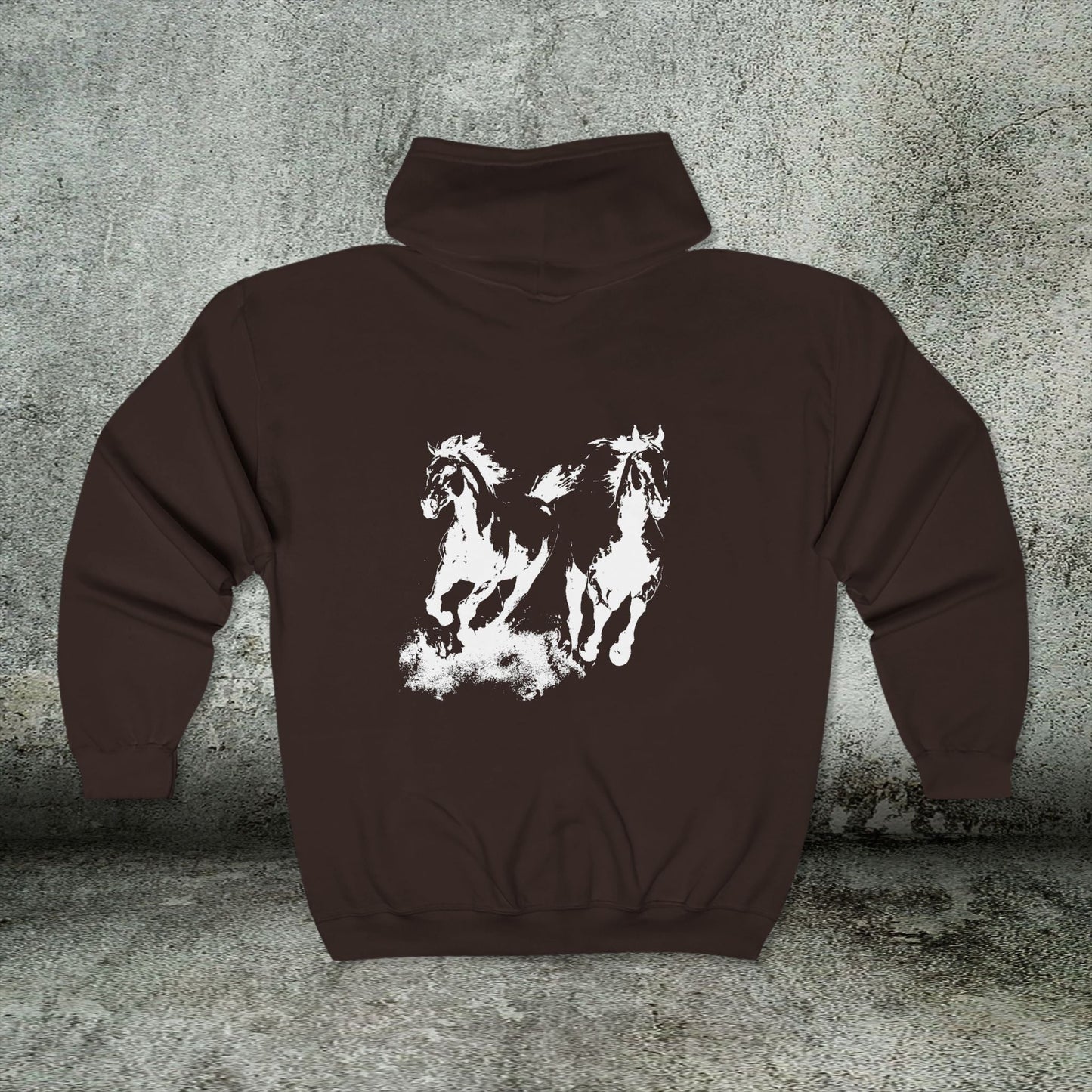Wild Horses Full - Zip Hoodie, Horse Art Jacket, Running Horse Sweatshirt, Western Horse Love - FlooredByArt