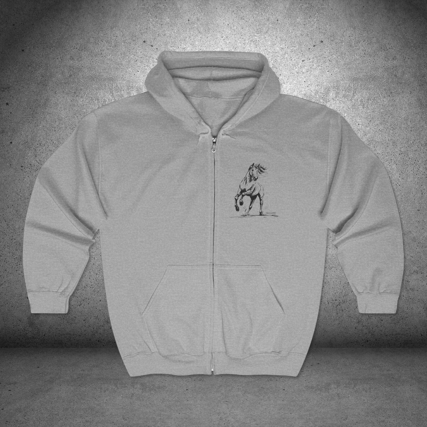 Wild Horses Full - Zip Hoodie, Horse Art Jacket, Running Horse Sweatshirt, Western Horse Love - FlooredByArt