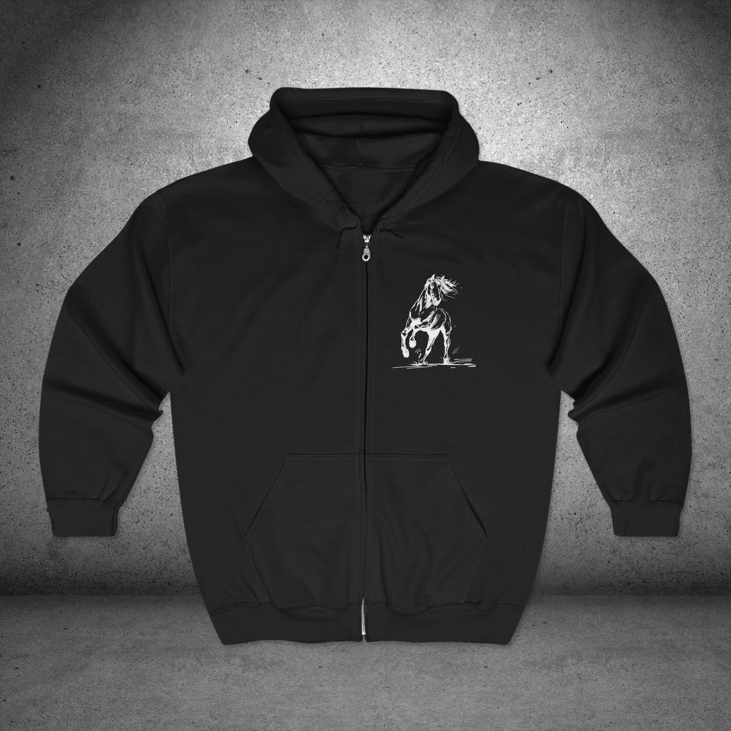 Wild Horses Full - Zip Hoodie, Horse Art Jacket, Running Horse Sweatshirt, Western Horse Love - FlooredByArt