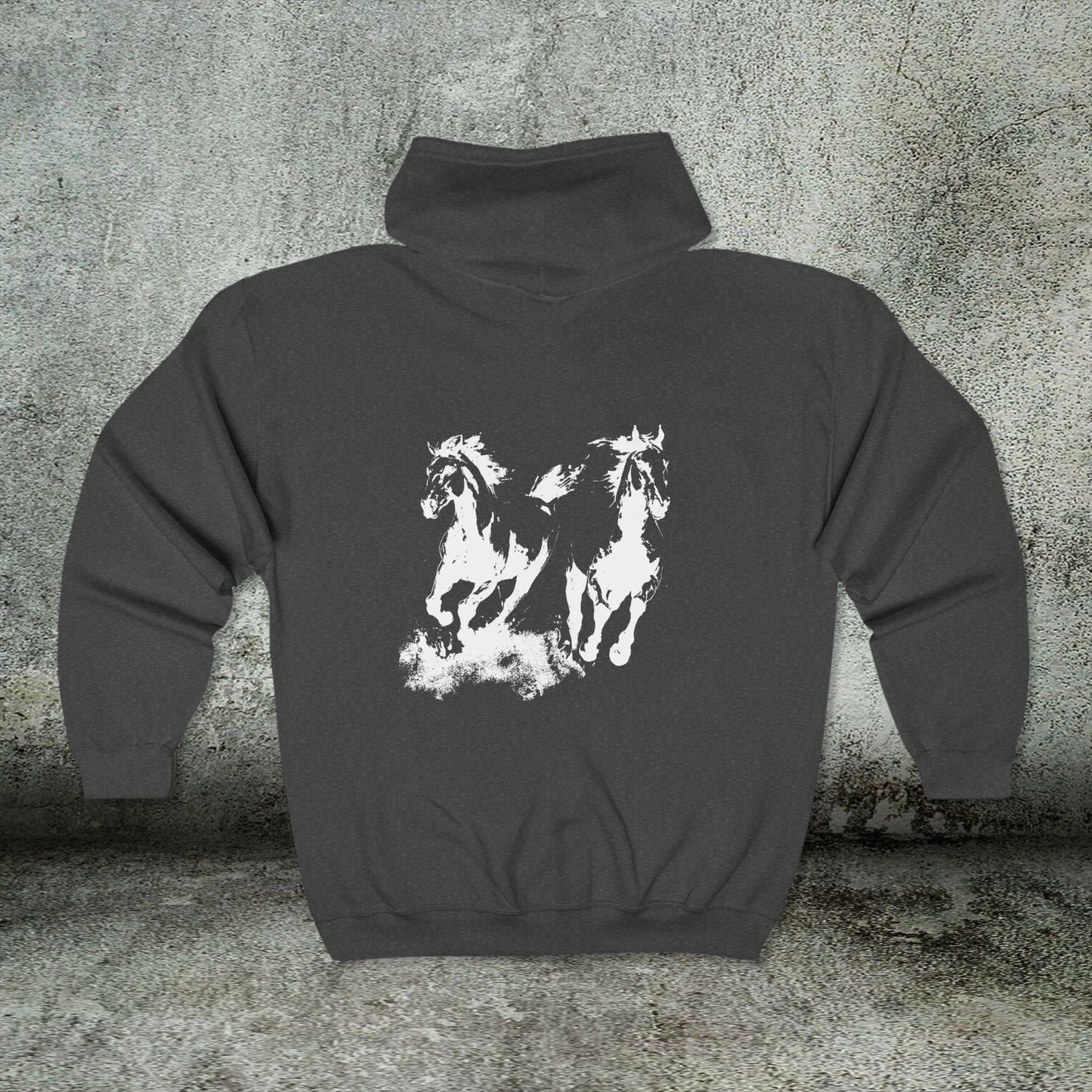 Wild Horses Full - Zip Hoodie, Horse Art Jacket, Running Horse Sweatshirt, Western Horse Love - FlooredByArt