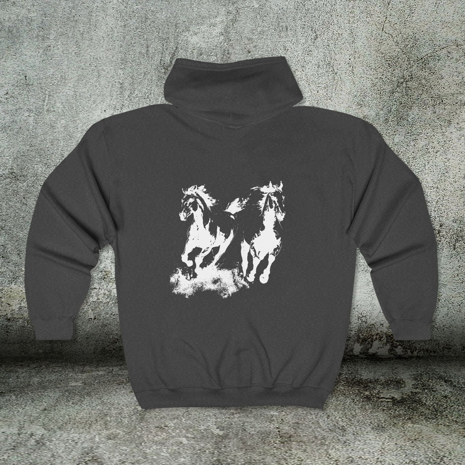 Wild Horses Full - Zip Hoodie, Horse Art Jacket, Running Horse Sweatshirt, Western Horse Love - FlooredByArt
