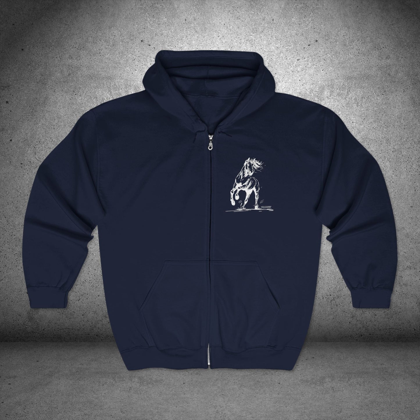 Wild Horses Full - Zip Hoodie, Horse Art Jacket, Running Horse Sweatshirt, Western Horse Love - FlooredByArt