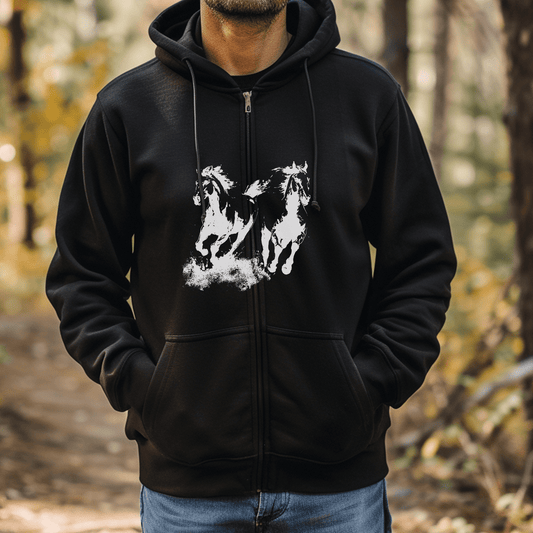 Wild Horses Running Hoodie Jacket - Cool Horse Lover Gift, Trail Rides - FlooredByArt