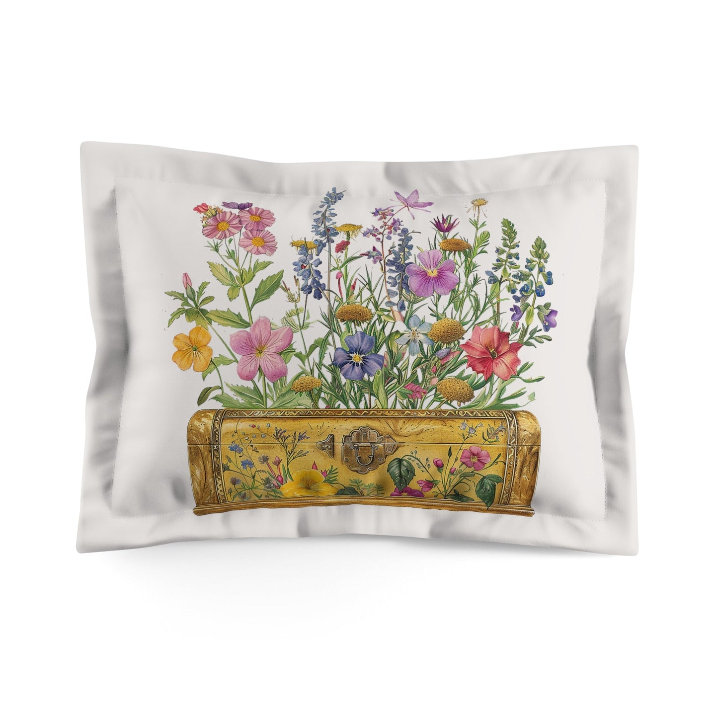 Wildflower Treasure Box Pillow Sham, Watercolor Flower Art Pillow Sham, Colorful Boho Accent - FlooredByArt