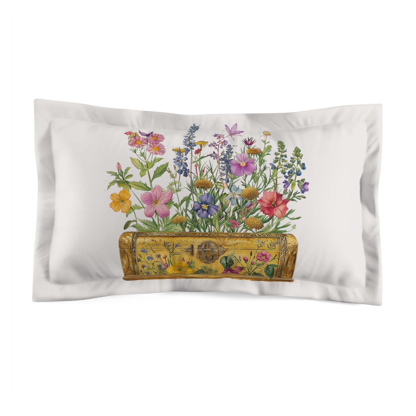 Wildflower Treasure Box Pillow Sham, Watercolor Flower Art Pillow Sham, Colorful Boho Accent - FlooredByArt
