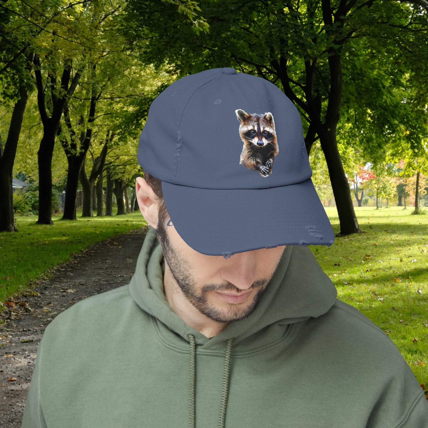 Wildlife Raccoon Hiking Cap, Unisex Cute Raccoon Trucker Hat, Camping, Hiking Hat - FlooredByArt