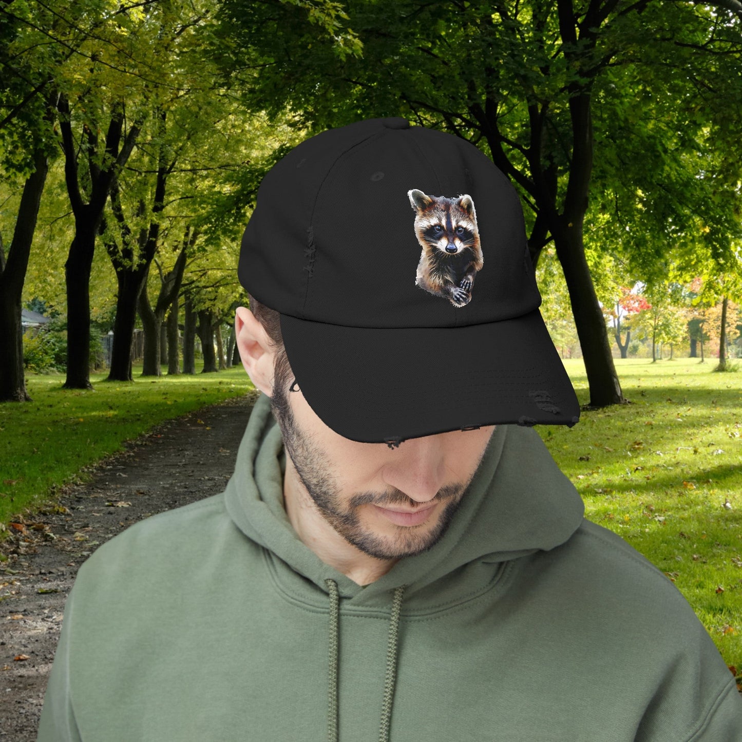 Wildlife Raccoon Hiking Cap, Unisex Cute Raccoon Trucker Hat, Camping, Hiking Hat - FlooredByArt